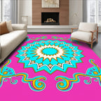 Vibrant Teal Sunburst Swirl Rug