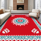 Crimson Teal Medallion Fan Border Rug