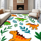 Cute Orange Green Dinosaur Foliage Rug