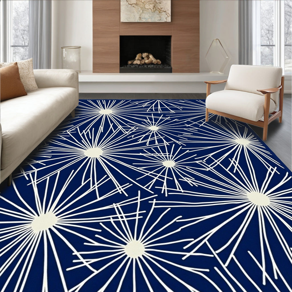 Navy White Starburst Floral Scatter Rug