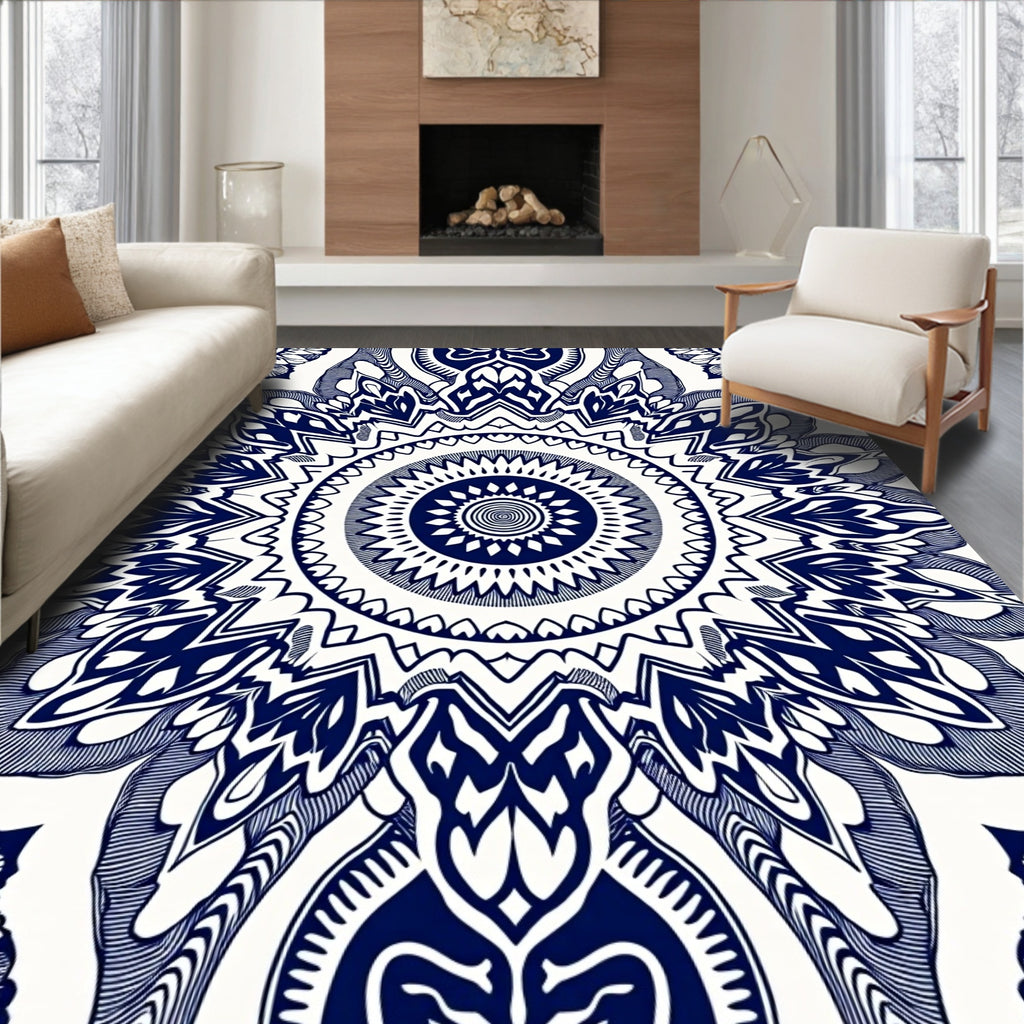 Deep Blue Mandala Symmetry Rug