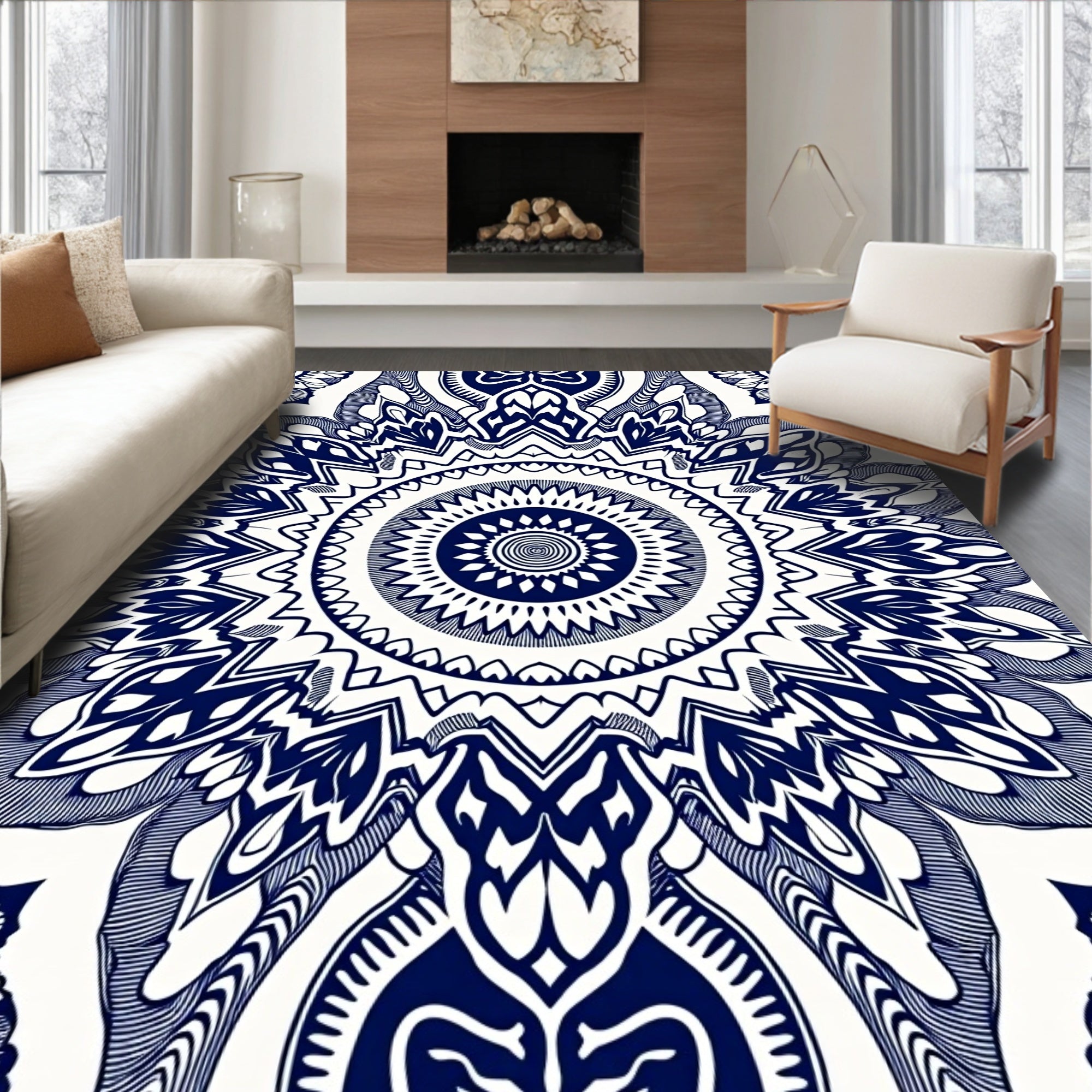 Deep Blue Mandala Symmetry Rug