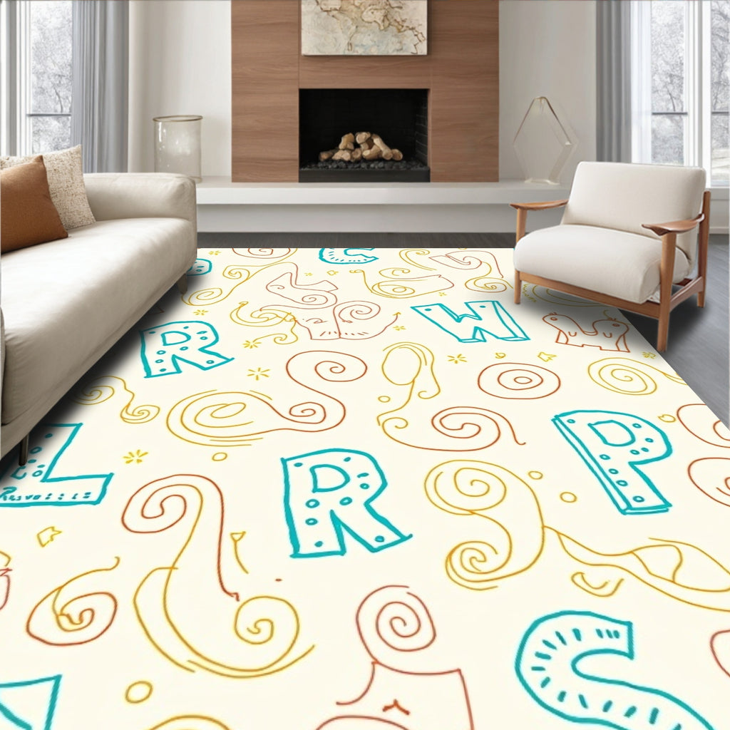 Whimsical Alphabet Swirls Rug