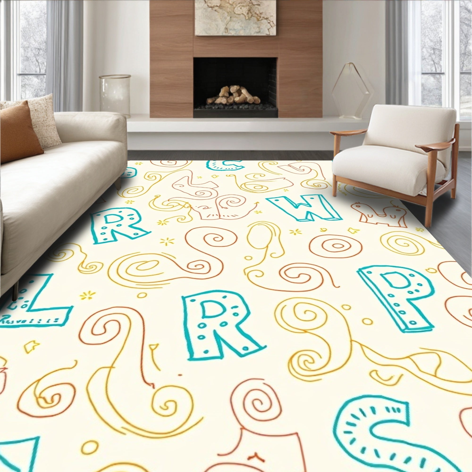 Whimsical Alphabet Swirls Rug