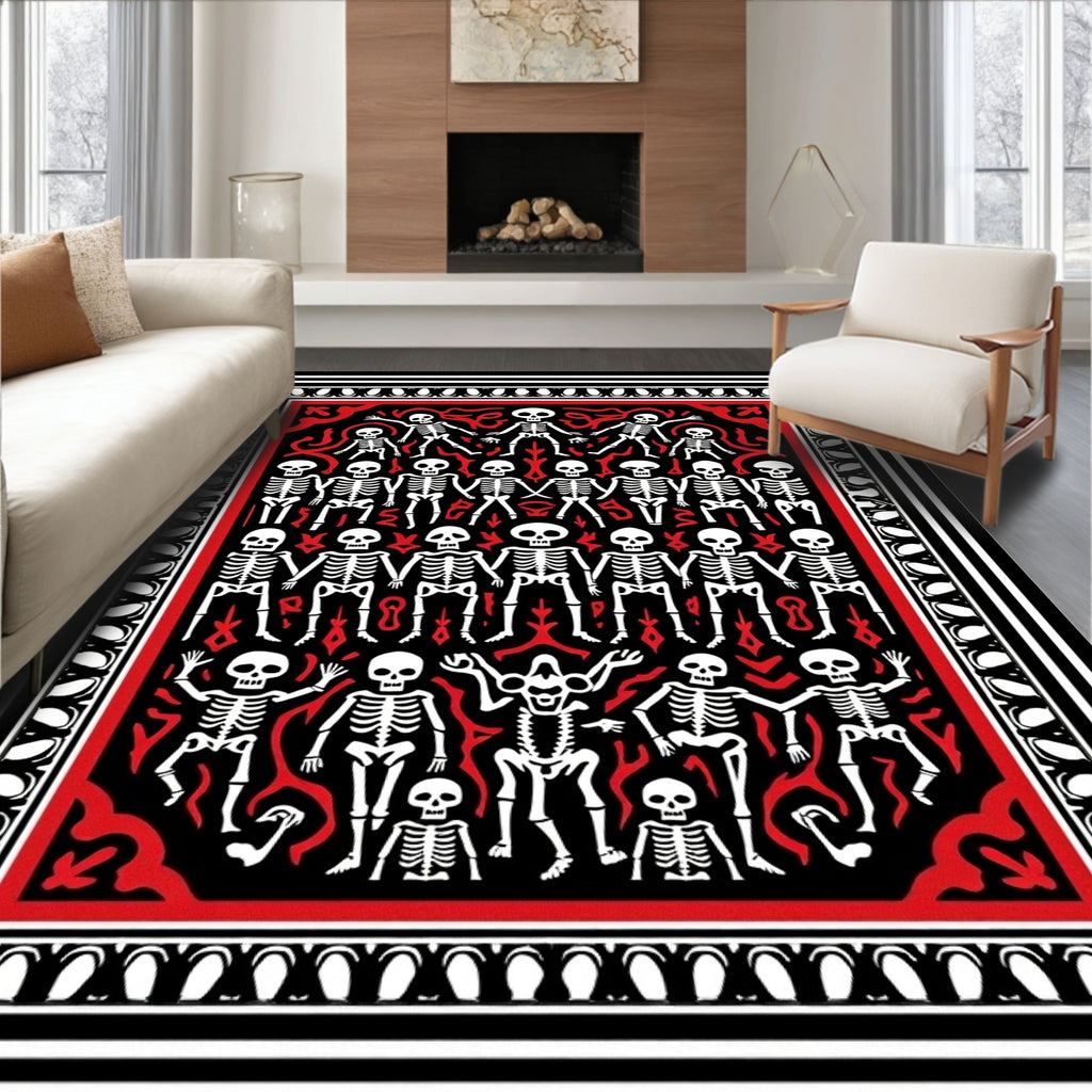 Skeleton Brigade Red Black Bone Rug