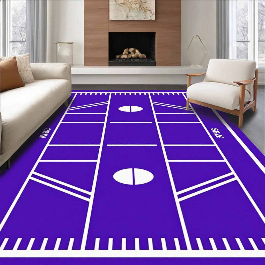 Bold Purple Football Field Graphic Rug