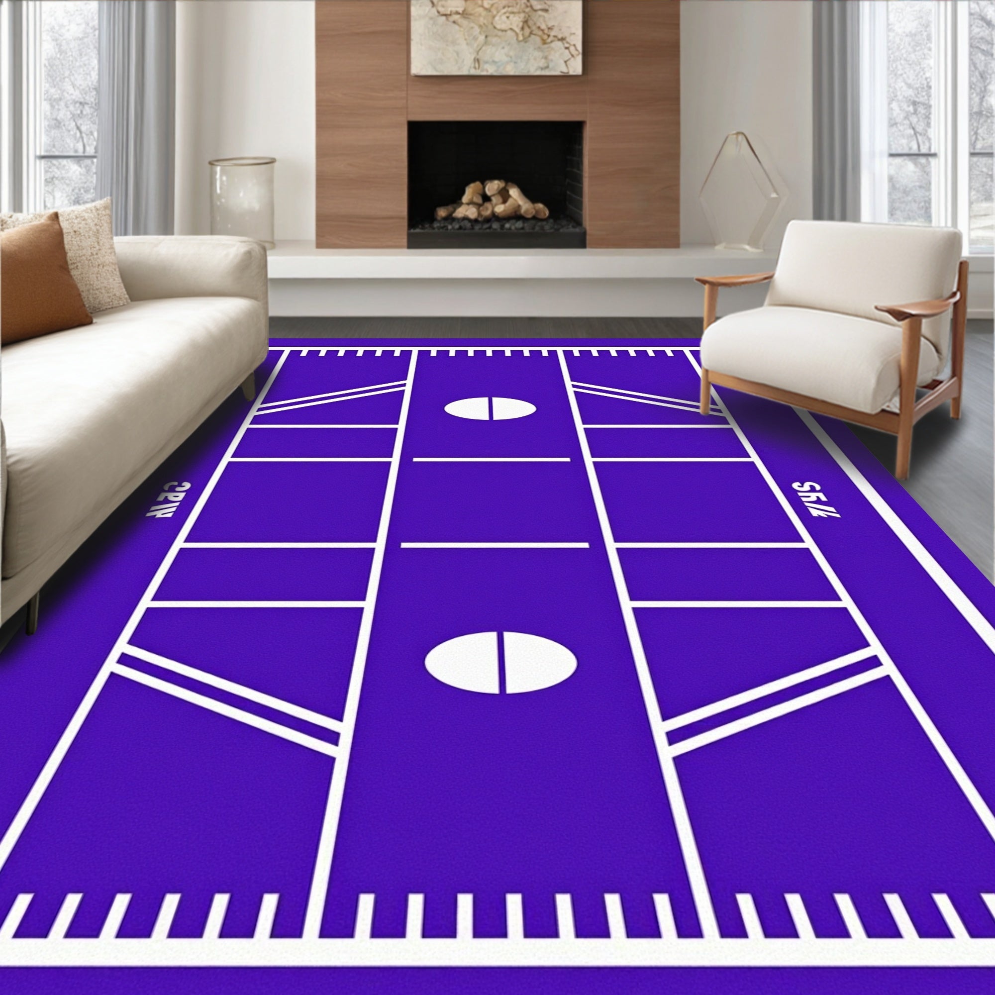 Bold Purple Football Field Graphic Rug