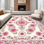 Ornate Pink Floral Border Medallion Rug