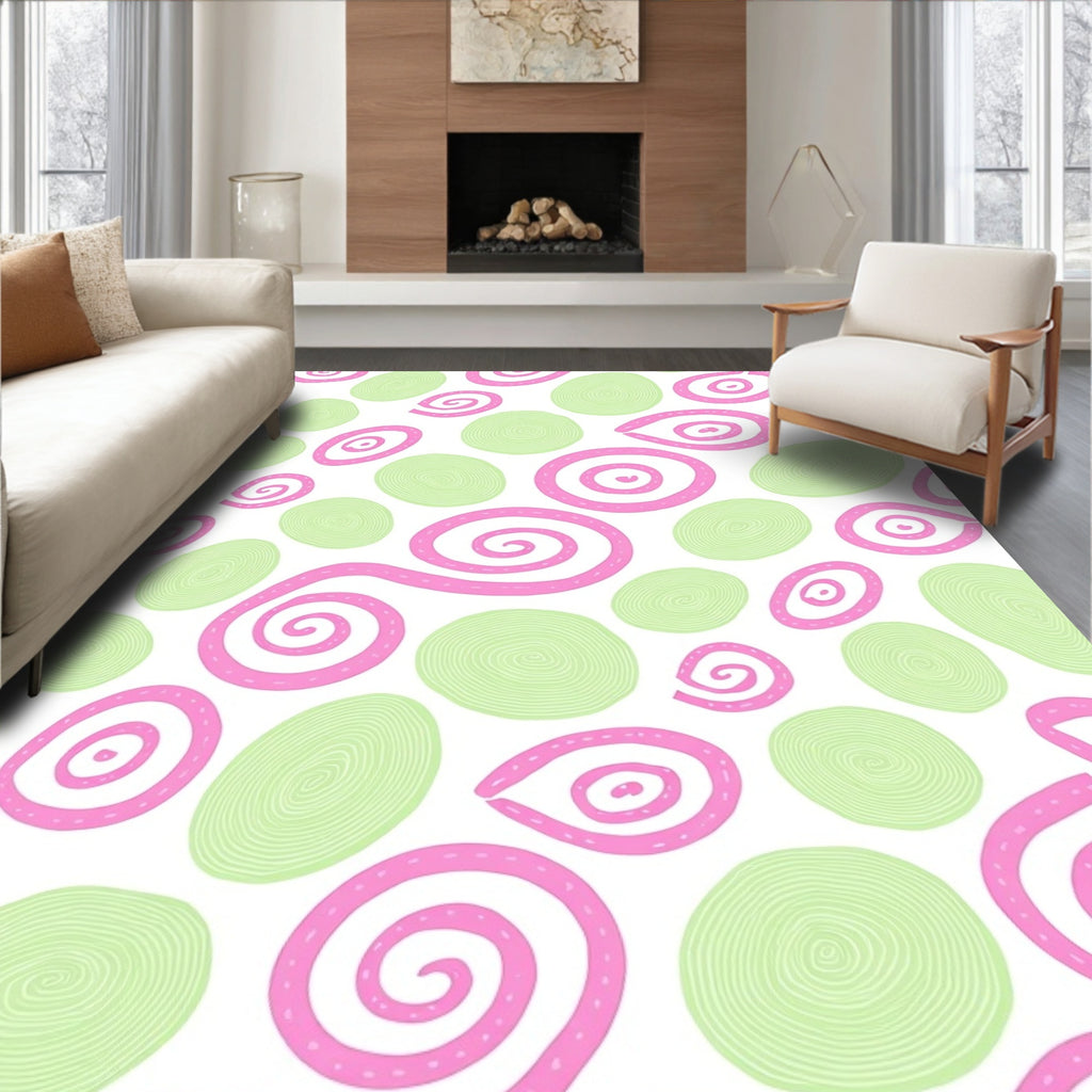 Whimsical Pink Swirls and Dots Rug