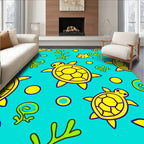 Whimsical Yellow Turtle Aquatic Scene Rug