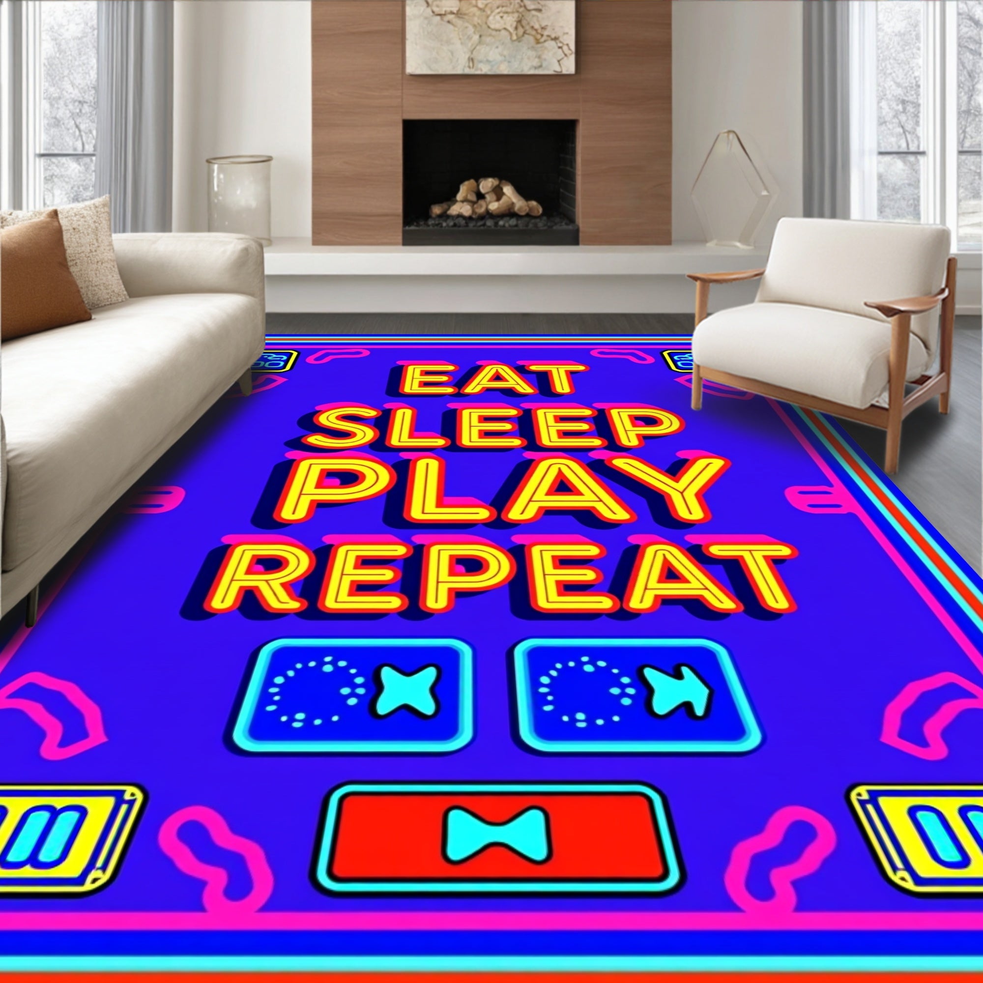 Retro Neon Game Controller Vibrant Rug
