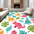 Whimsical Dinosaur Jungle Leaves Rug