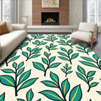 Teal Leafy Branch Botanical Print Rug