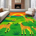 Yellow Red Striped Zebras Safari Sunset Rug