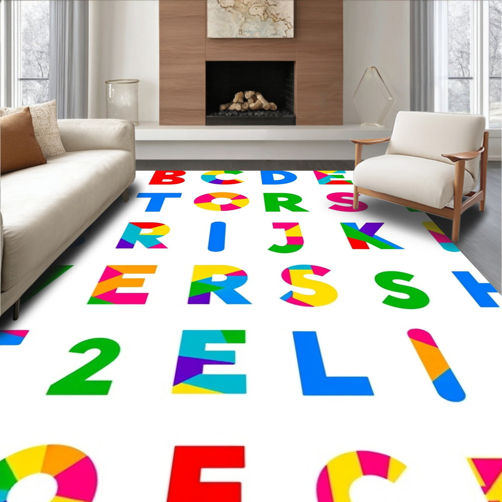 Vibrant Alphabet Collage Rug
