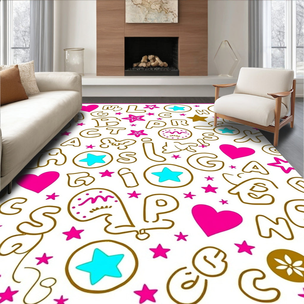 Playful Alphabet Heart Star Rug