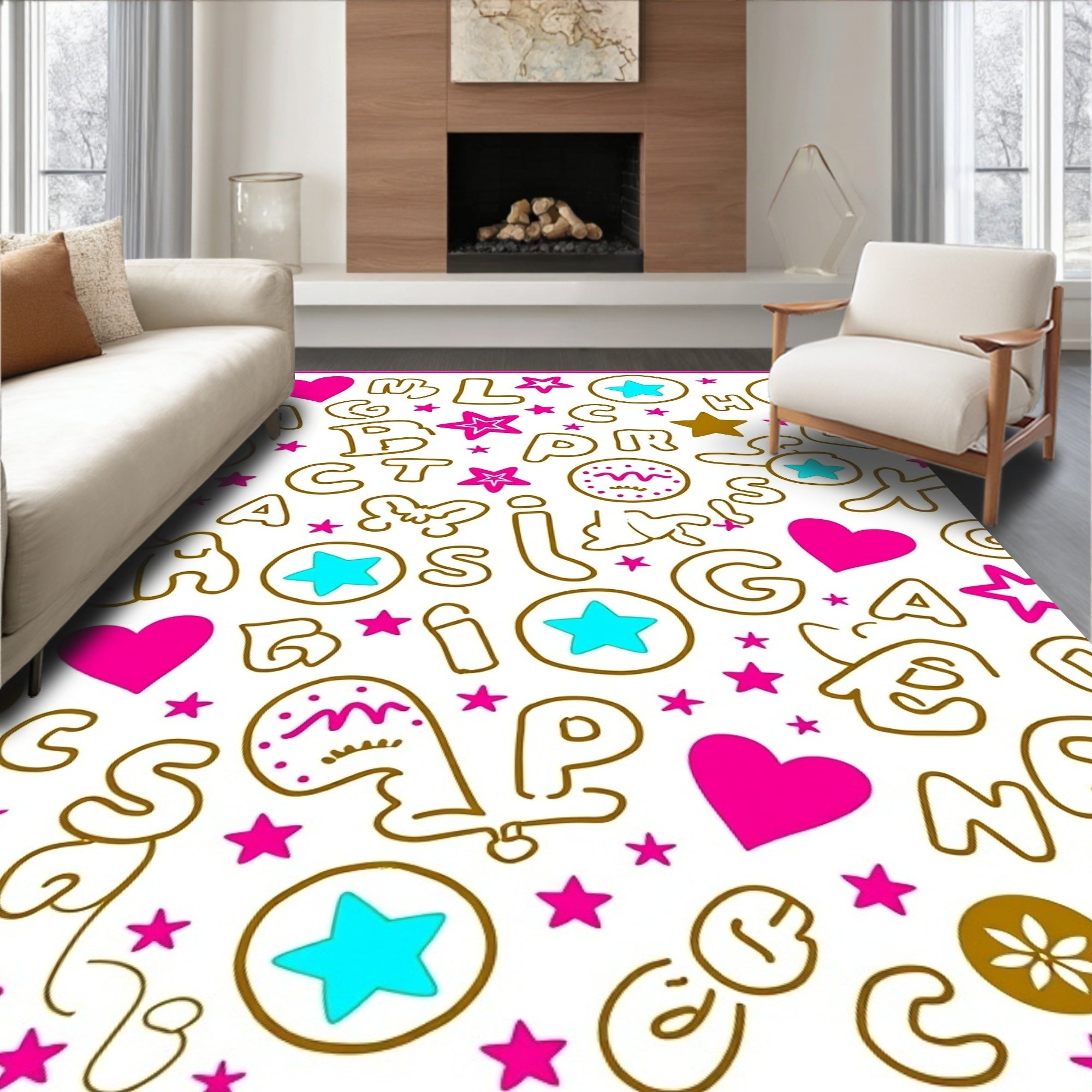 Playful Alphabet Heart Star Rug