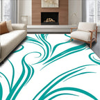 Teal Swirl Calligraphy Brush Strokes Rug