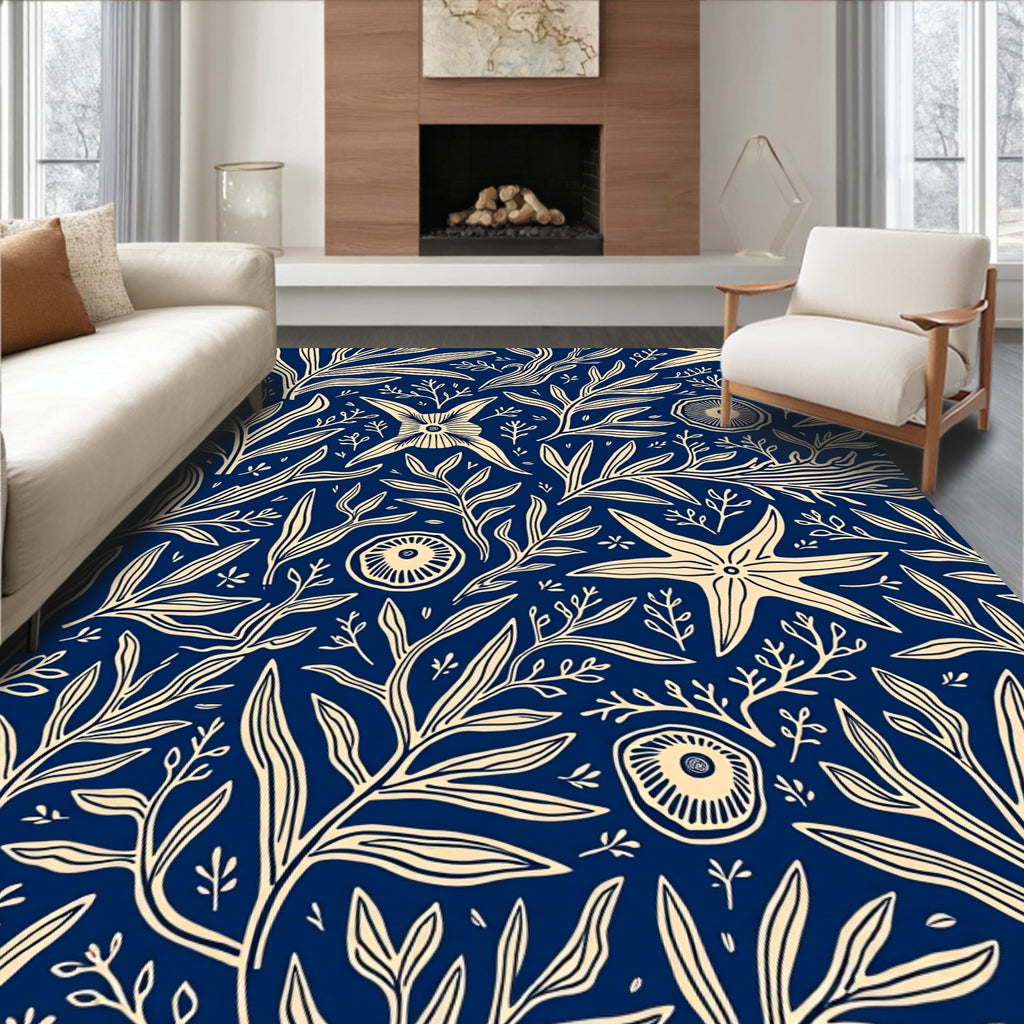 Oceanic Navy Starfish And Kelp Rug
