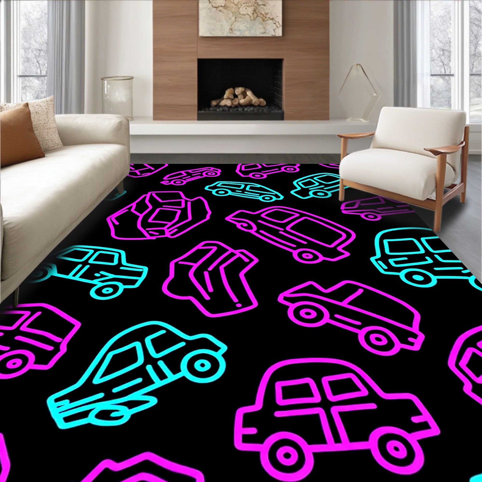 Neon Car Collection Rug