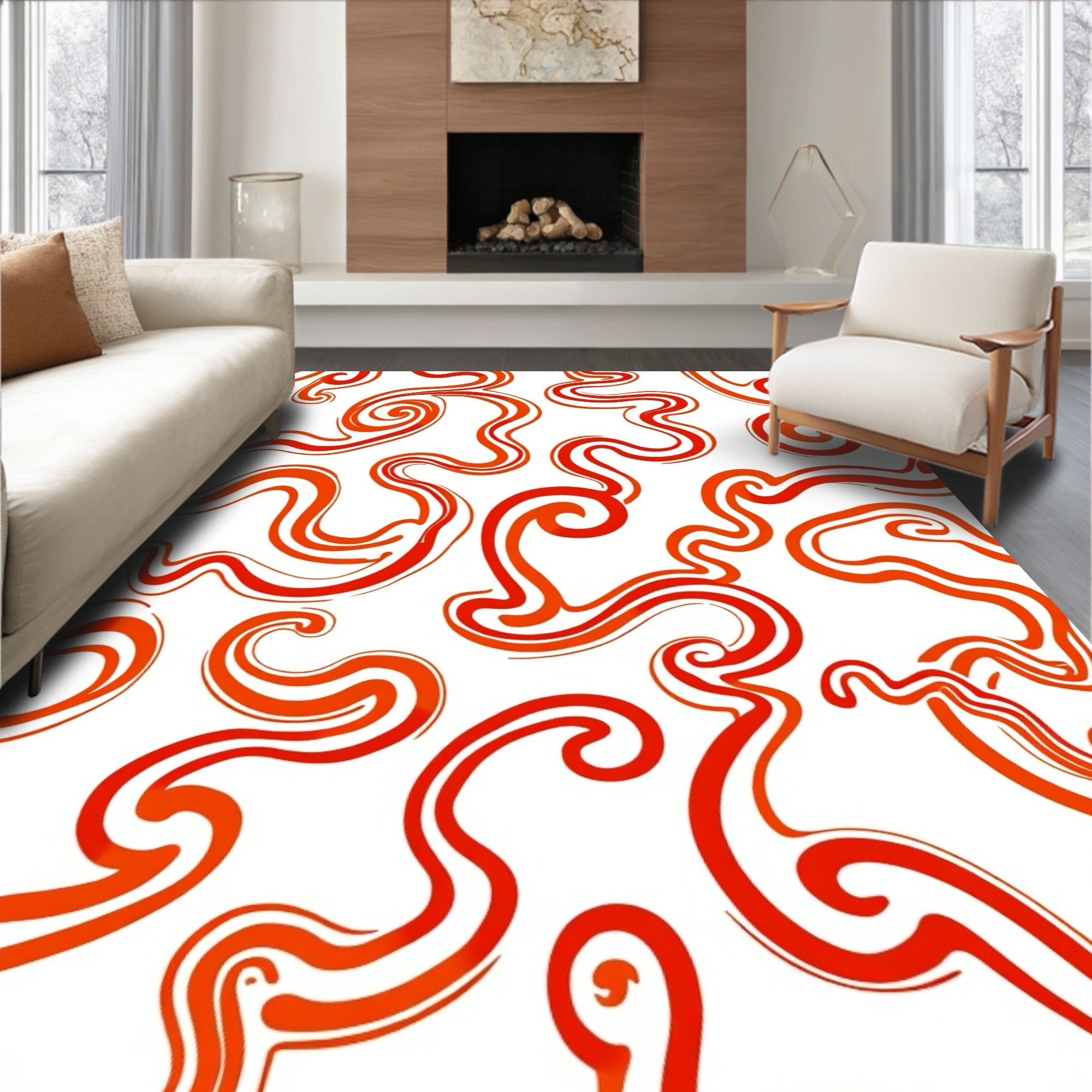 Crimson Swirl Abstract Ribbon Rug