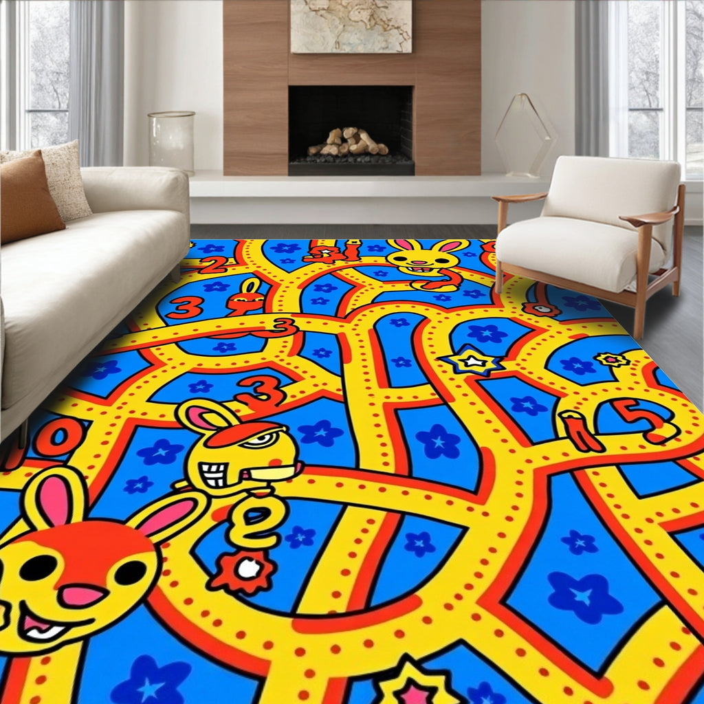Playful Yellow Bunny Maze With Numbers Rug