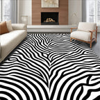 Bold Black White Organic Waves Rug