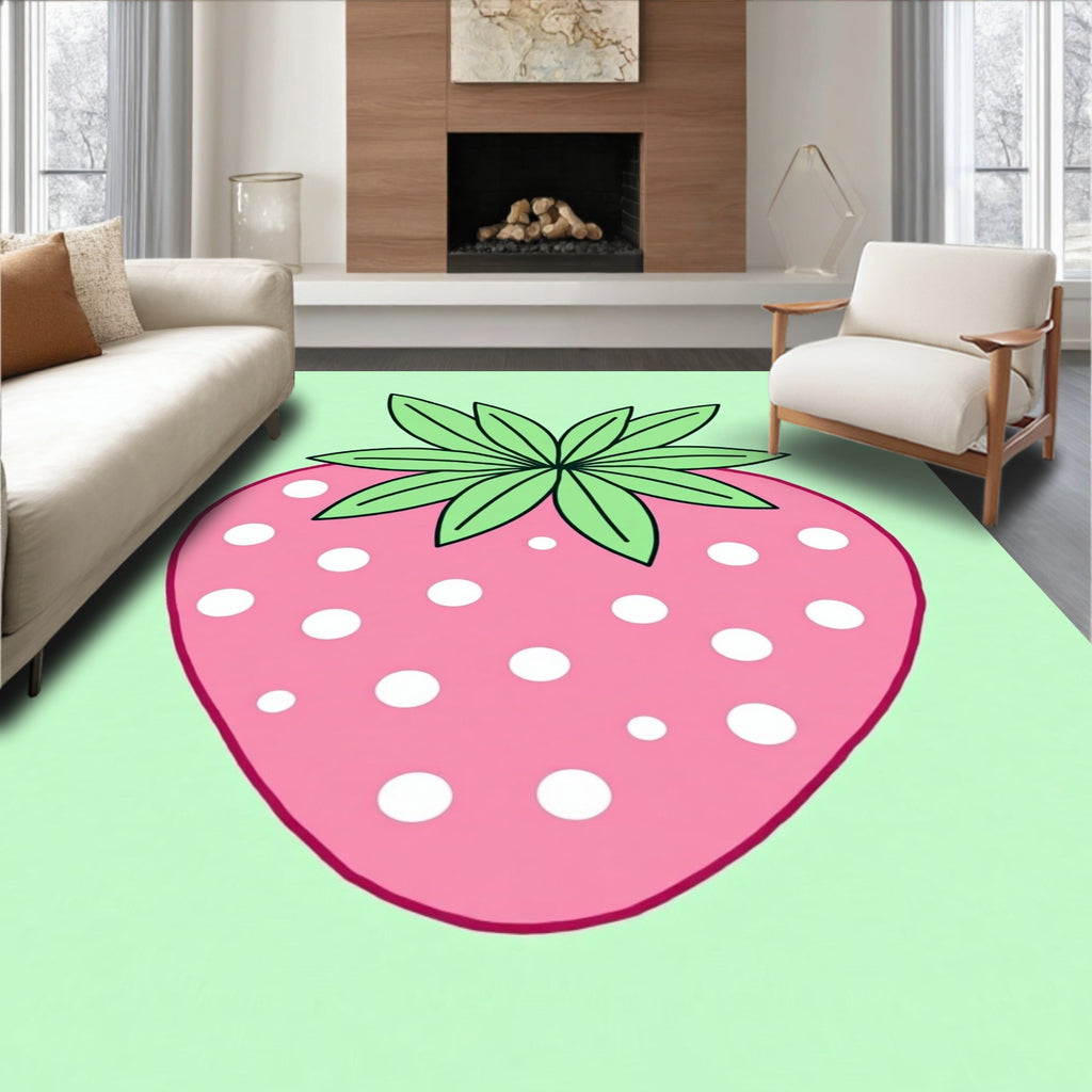 Pink Polka Dot Strawberry illustration Rug
