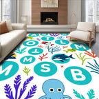 Ocean Alphabet Whimsical Marine Life Rug