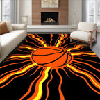 Vibrant Orange Basketball Sunburst Rug