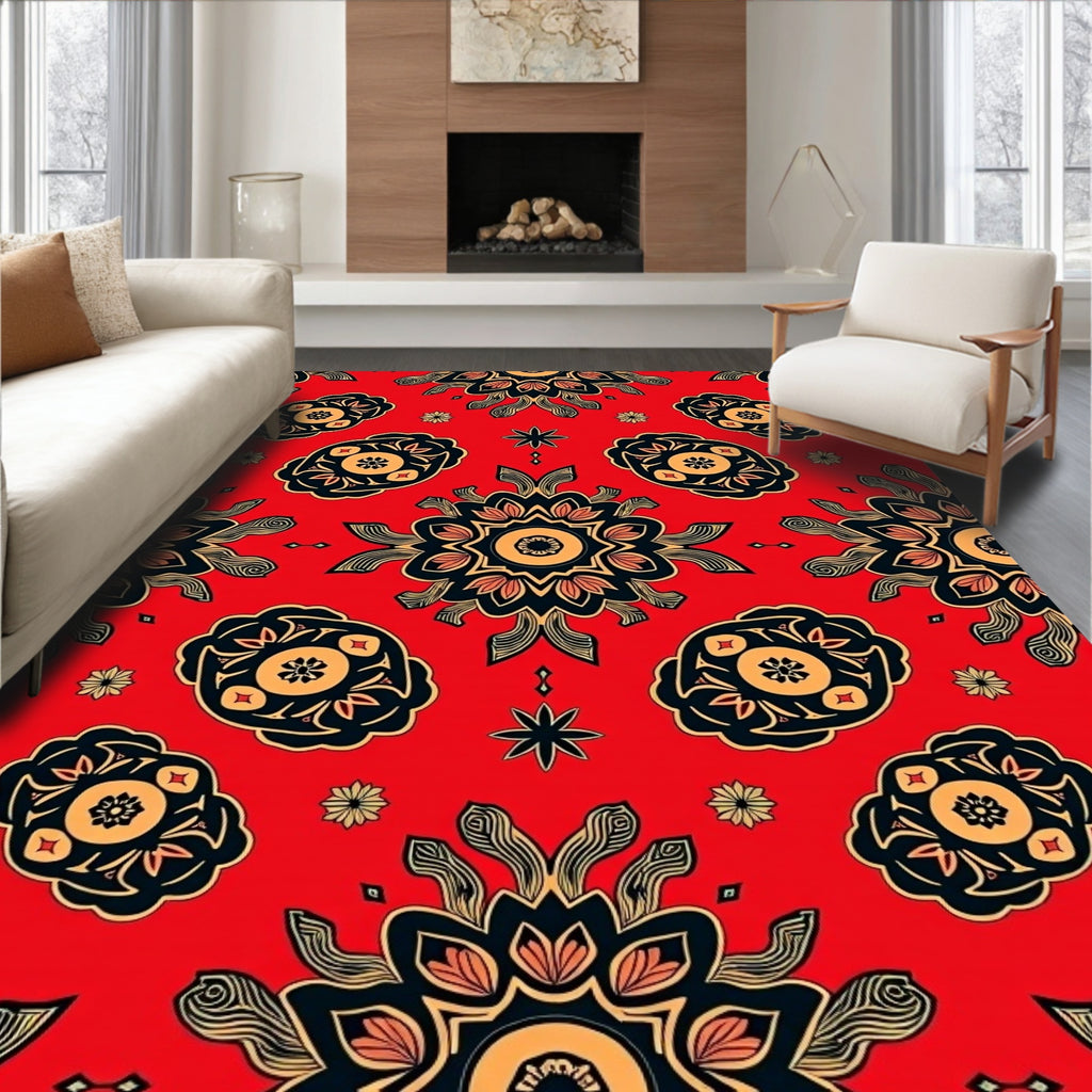Scarlet Mandala Bloom Intricate Rug