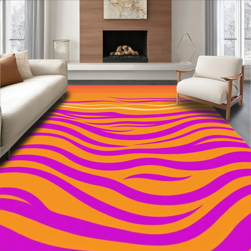 Vibrant Orange and Pink Wavy Stripe Rug