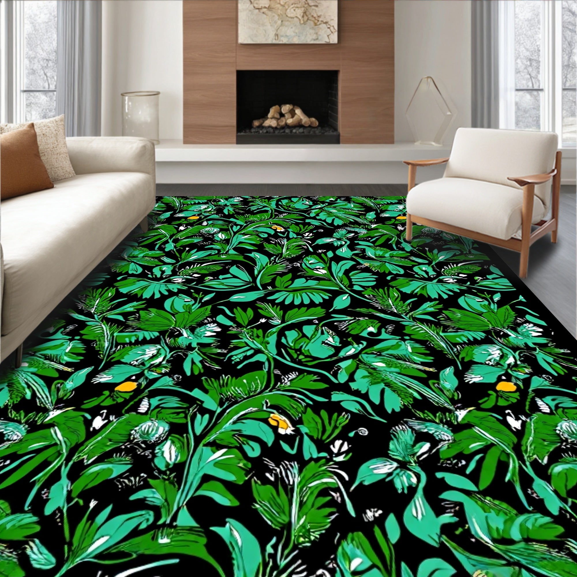 Emerald Tropical Foliage With Yellow Accents Rug