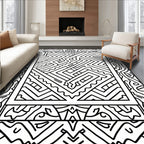 Bold Outline Geometric Labyrinth Border Rug