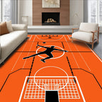 Orange Black Silhouette Soccer Field Rug