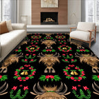Highland Cow Christmas Wreath Bells Rug
