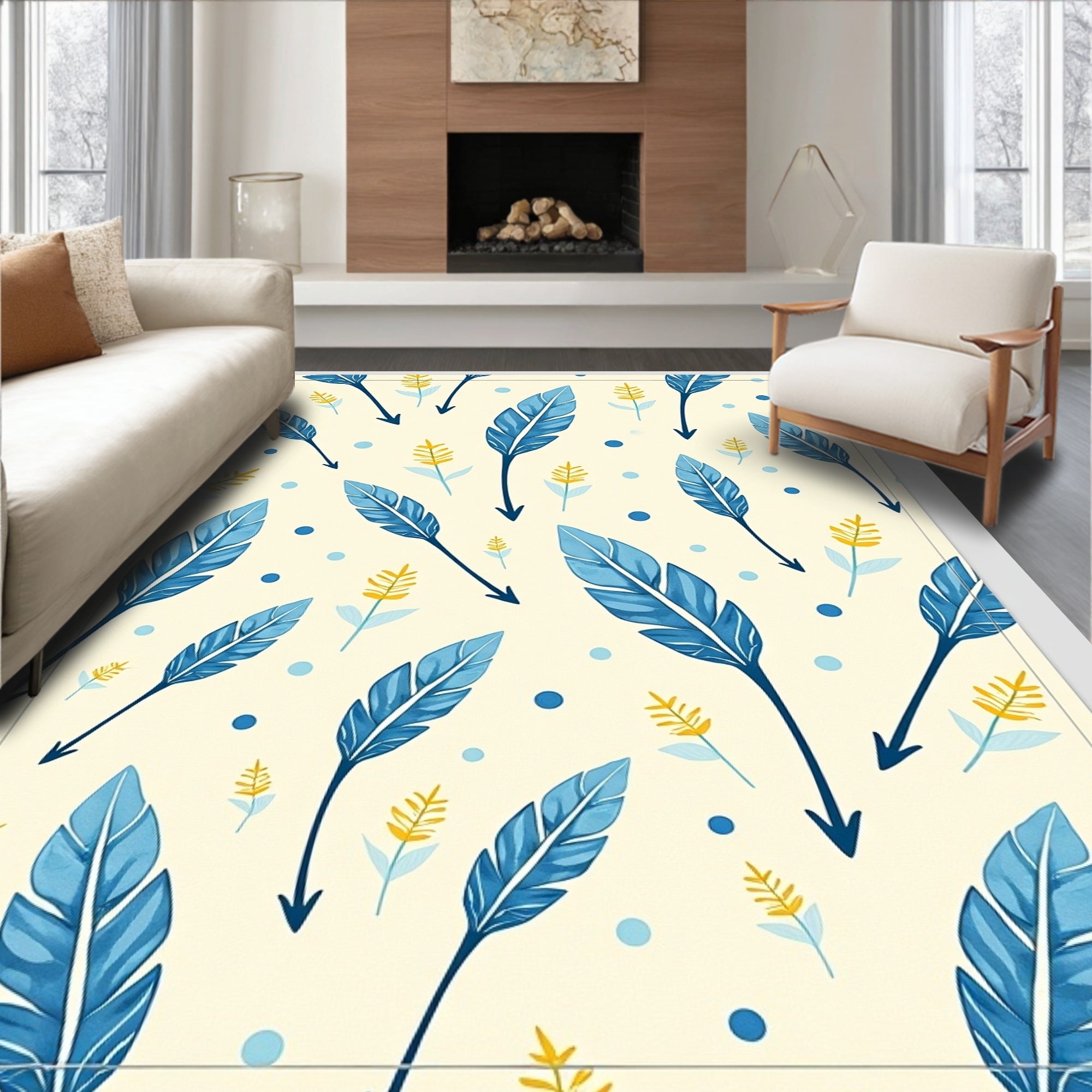 Blue Feather Floral Dot Accents Rug