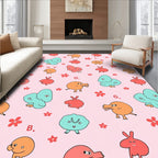 Playful Pink Cartoon Critter Meadow Rug