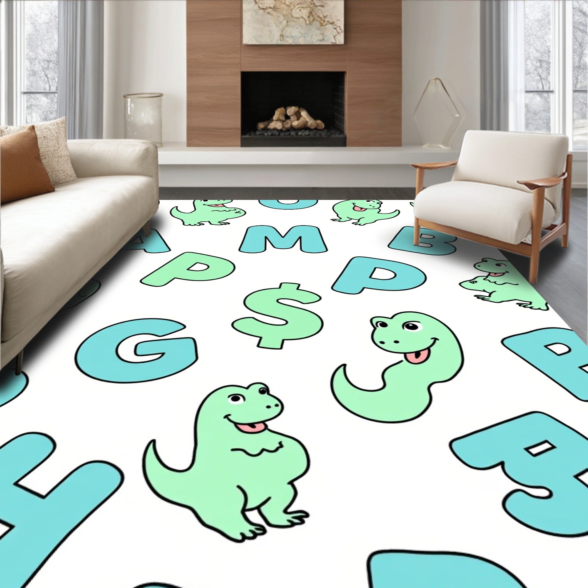Cute Dinosaurs and Alphabet Letters Rug