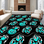 Vibrant Teal Cartoon Heart Swirls Rug