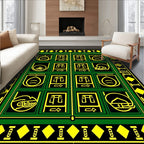 Green Black Yellow Emblematic Grid Rug