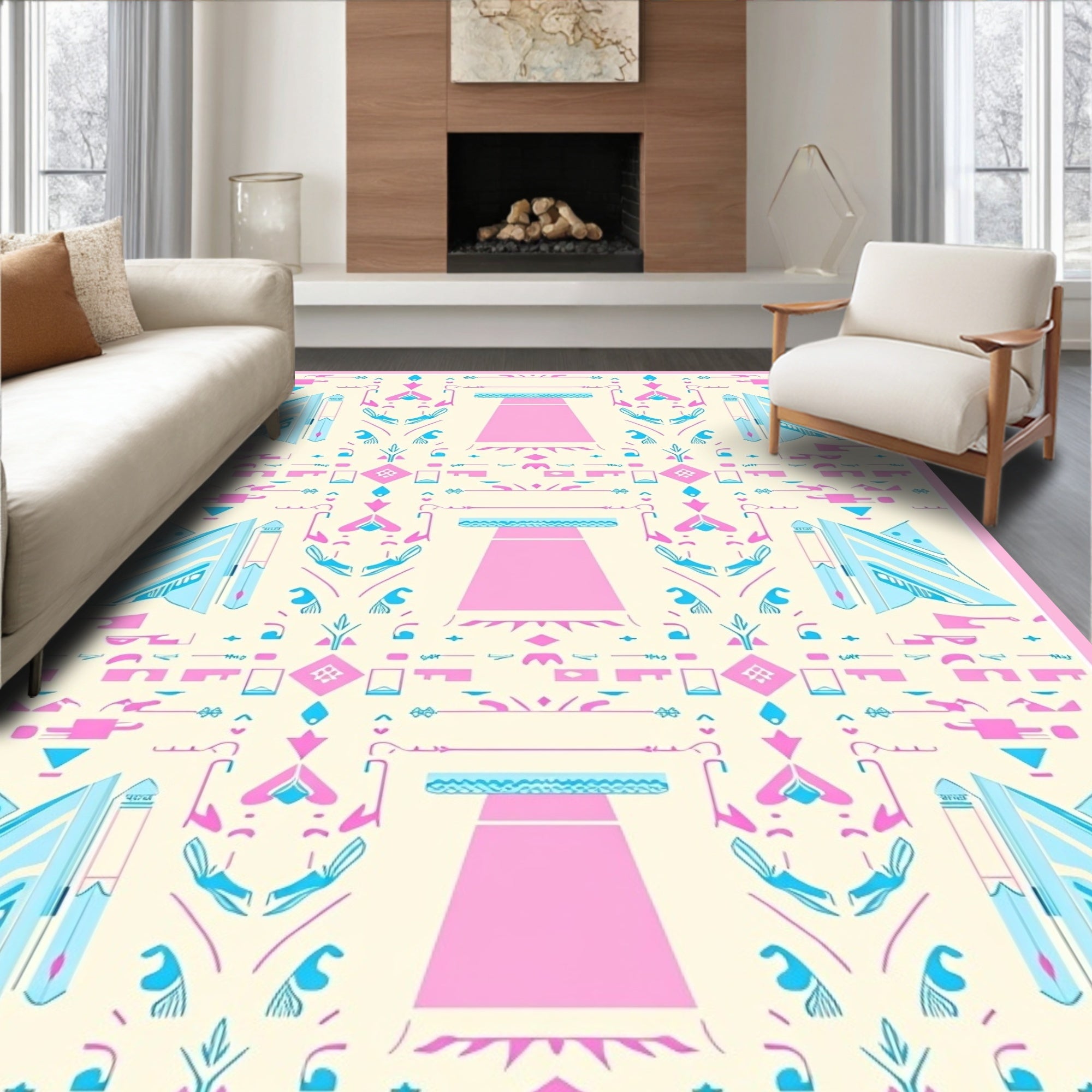 Pastel Geometric Futuristic Abstract Rug
