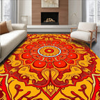 Vibrant Red Orange Sunburst Mandala Rug
