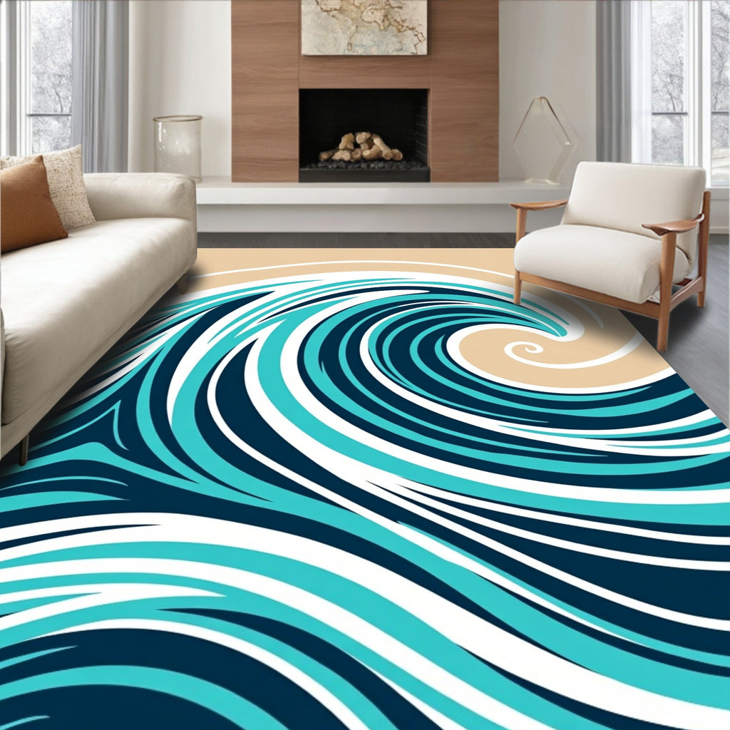Aqua White Sandy Beach Wave Rug