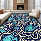 Turquoise Turtle Waves Navy Cream Rug