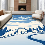 Polar Bear Family Snowy Mountain Vista Rug