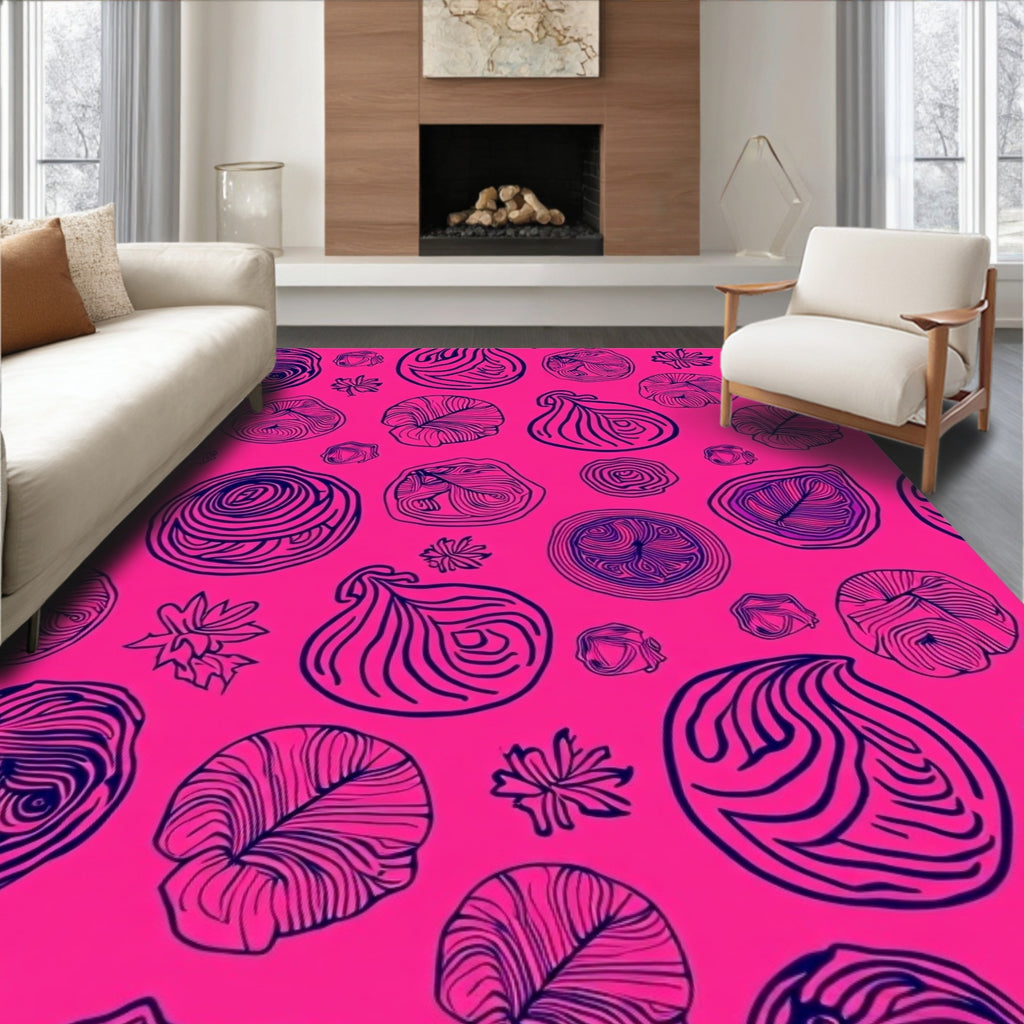 Hot Pink Onion Botanical Line Art Rug
