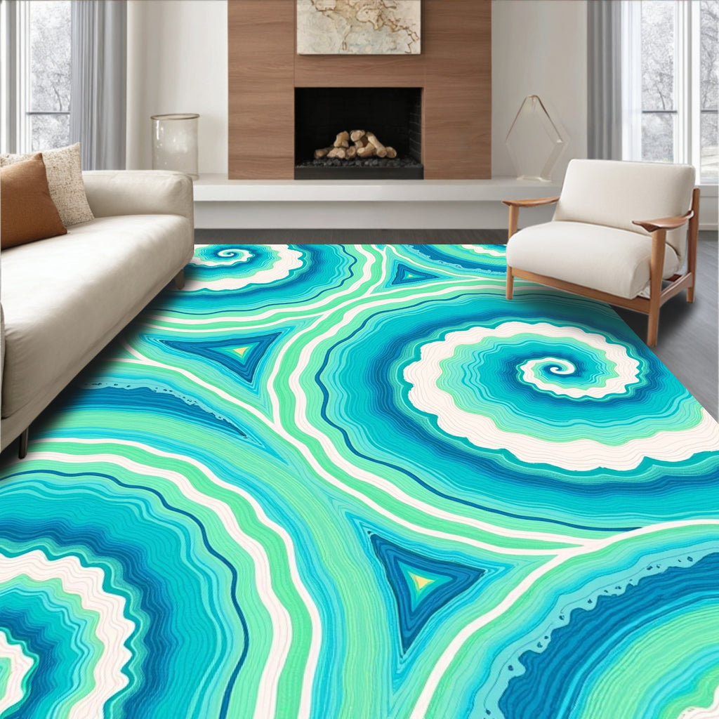 Teal Aqua Swirl Agate Slice Rug