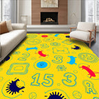 Playful Yellow Blue Red Figures Rug