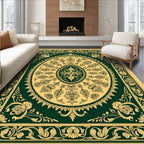 Emerald Gold Floral Border Medallion Rug